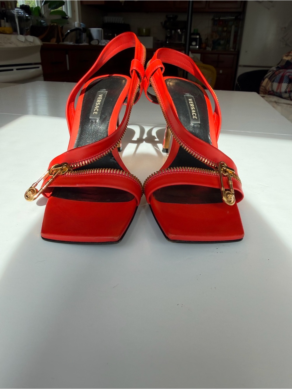 Versace Red Zip-Detail Slingback Heels